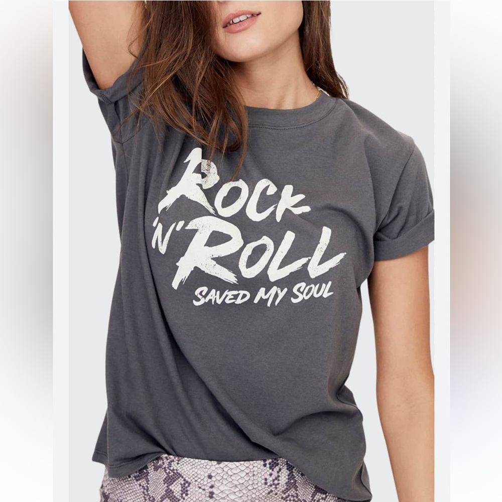 DAVID LERNER Evereve Rock N Roll Boyfriend Jersey Tee Gray Size L